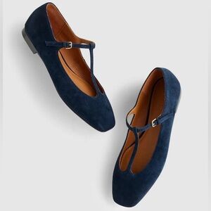 Madewell The Mylie T-Strap Flat in Deep Indigo Blue Suede Size 11